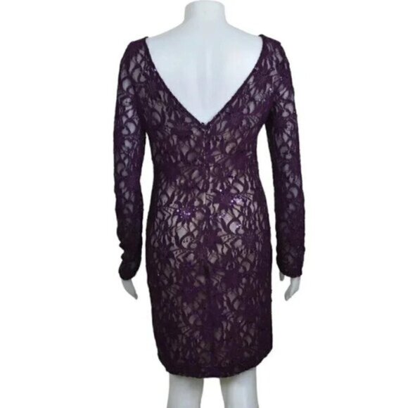 JS Collections Sequin Formal Dress Long Sleeve Purple Size  6 - Picture 5 of 10